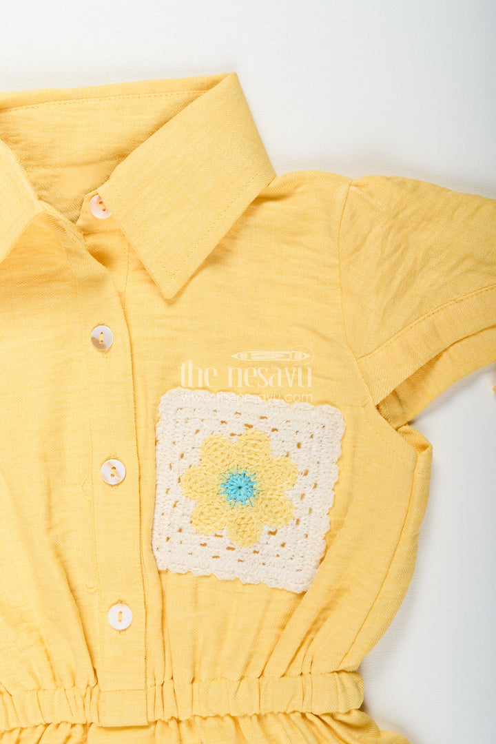 Yellow collared cotton frock with crochet detail for girls