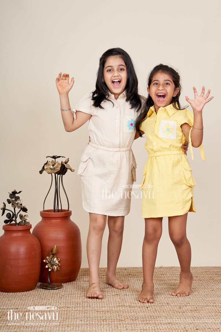 Yellow collared cotton frock with crochet detail for girls