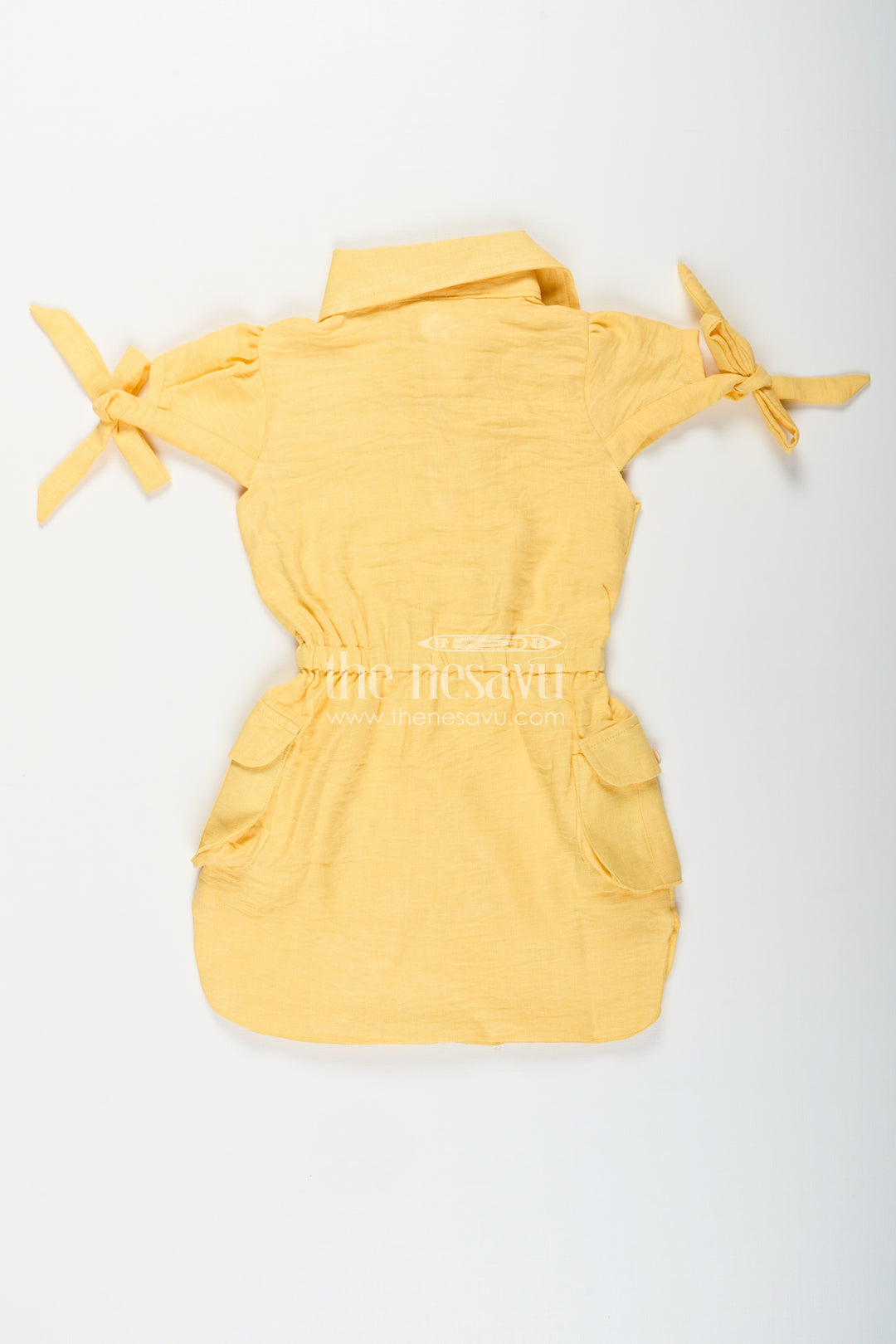 Yellow collared cotton frock with crochet detail for girls