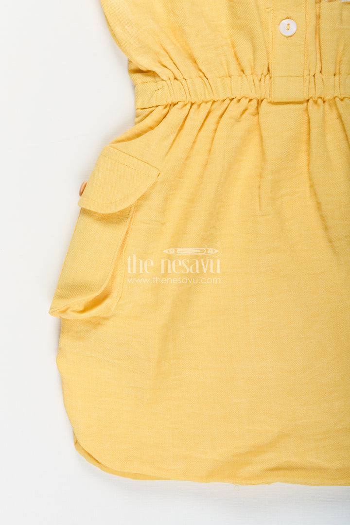 Yellow collared cotton frock with crochet detail for girls
