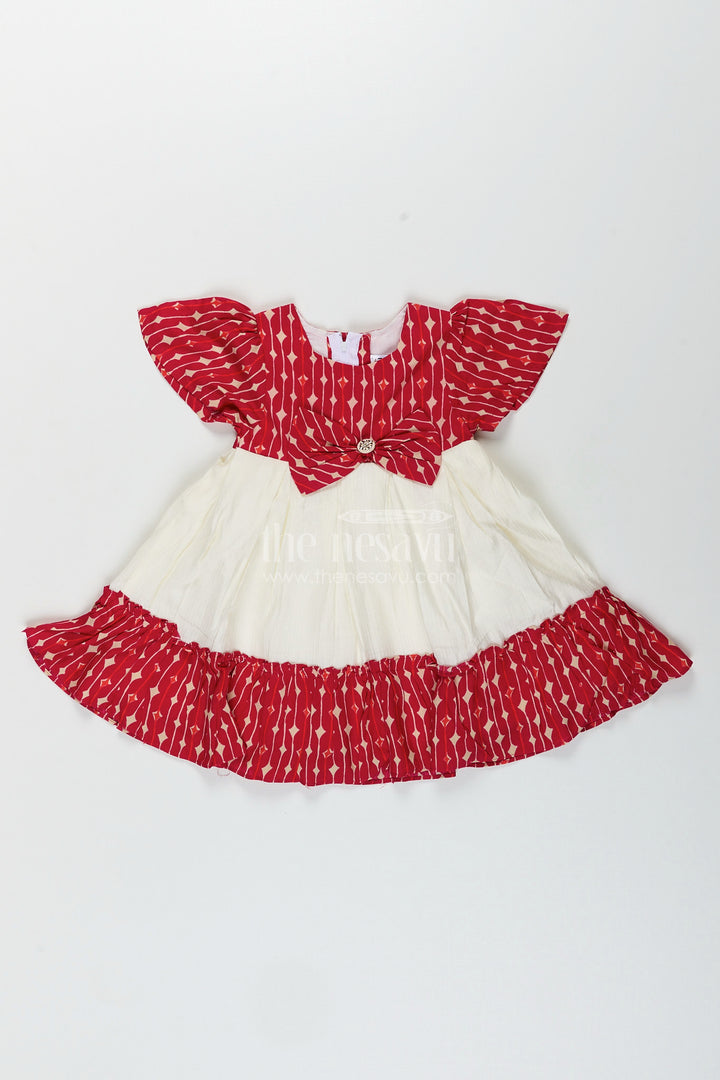 Cotton frock for toddler girls with bow and ruffle hem
