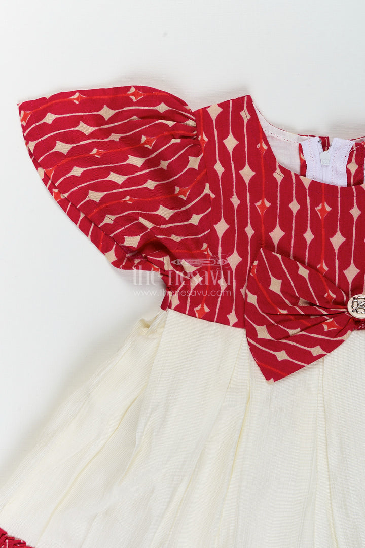 Cotton frock for toddler girls with bow and ruffle hem