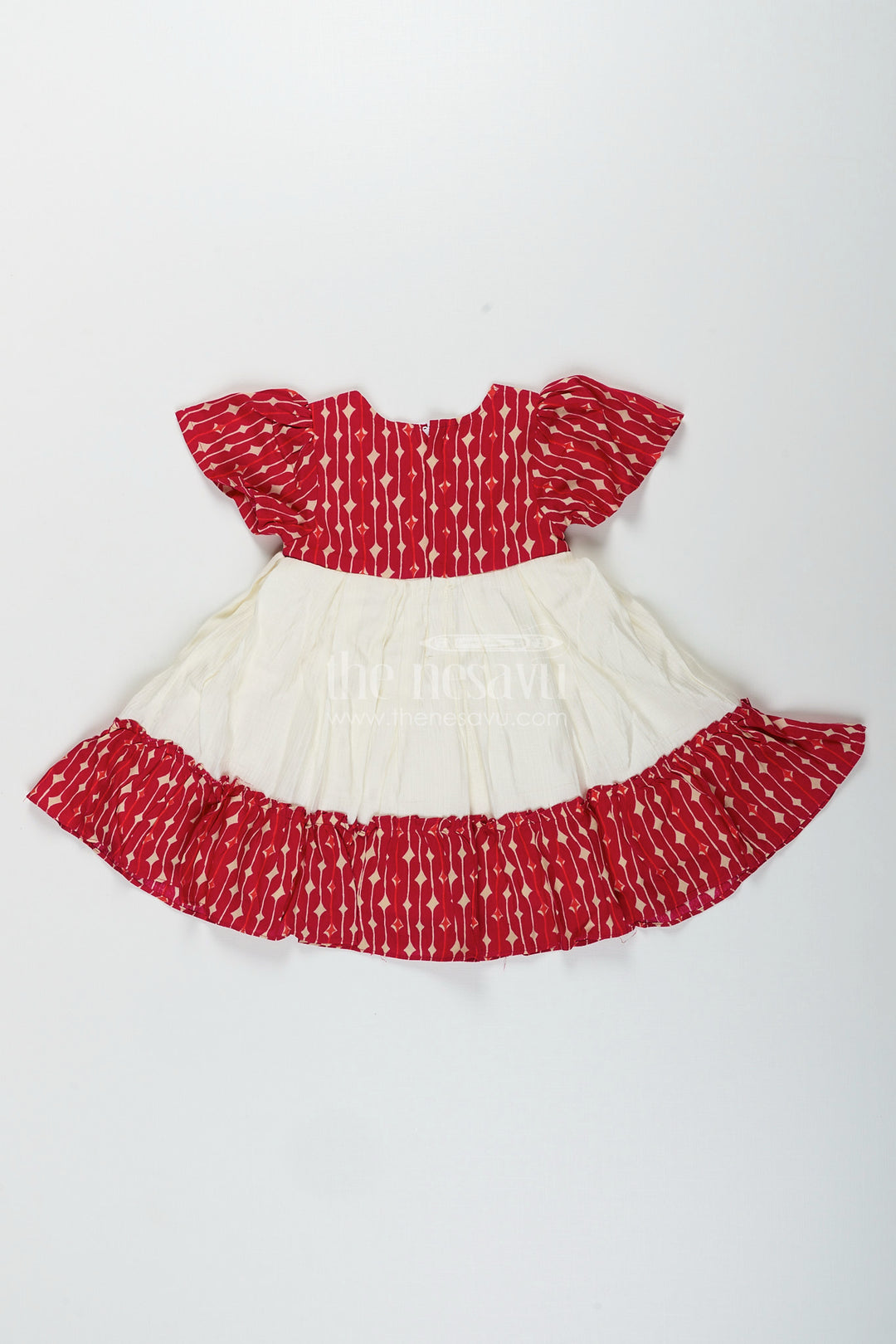 Cotton frock for toddler girls with bow and ruffle hem