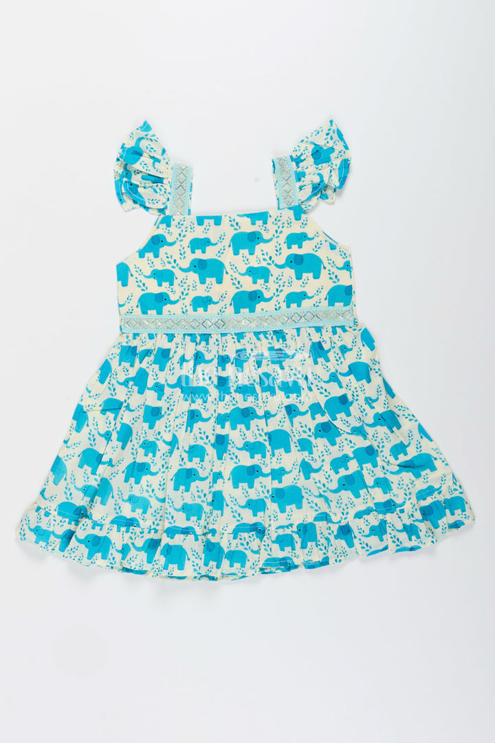 Toddler girl cotton frock with teal elephant print