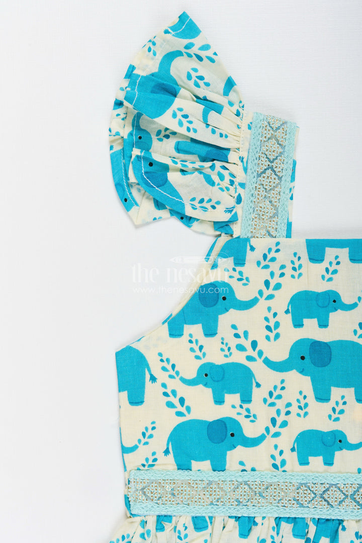 Toddler girl cotton frock with teal elephant print