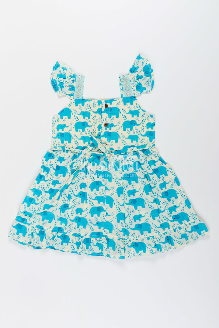 Toddler girl cotton frock with teal elephant print