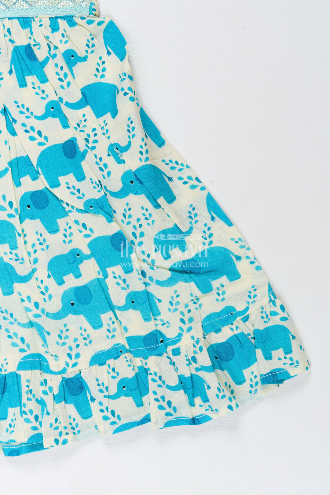 Toddler girl cotton frock with teal elephant print