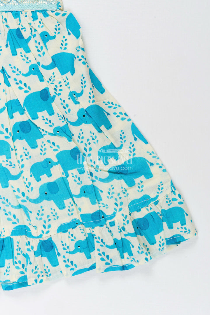 Toddler girl cotton frock with teal elephant print
