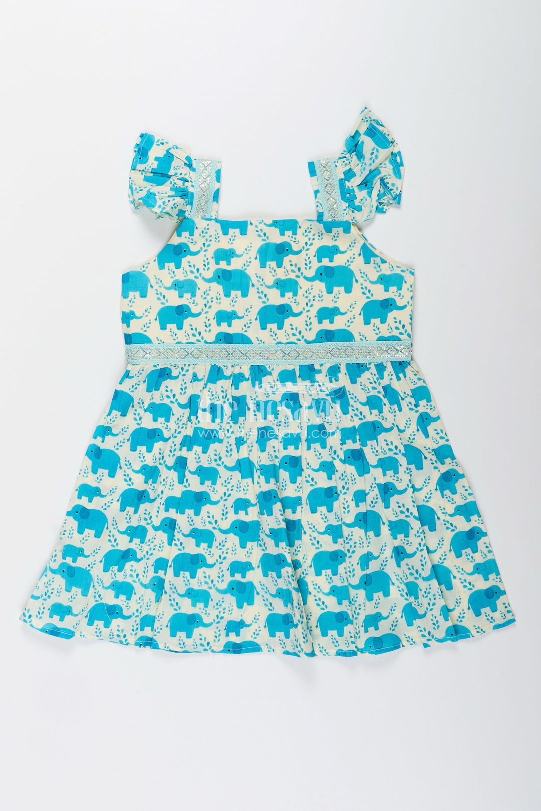 Toddler girl cotton frock with teal elephant print