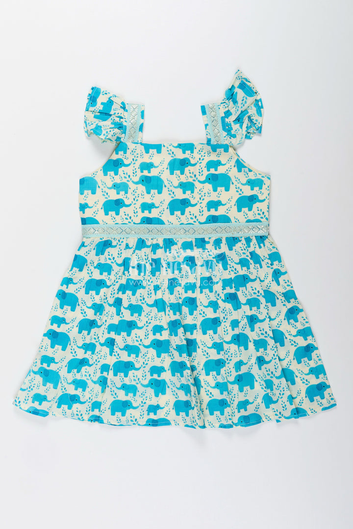 Toddler girl cotton frock with teal elephant print