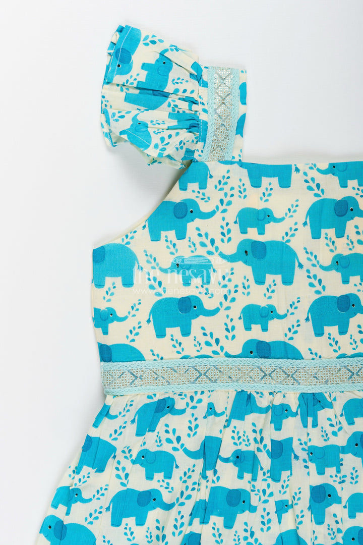 Toddler girl cotton frock with teal elephant print
