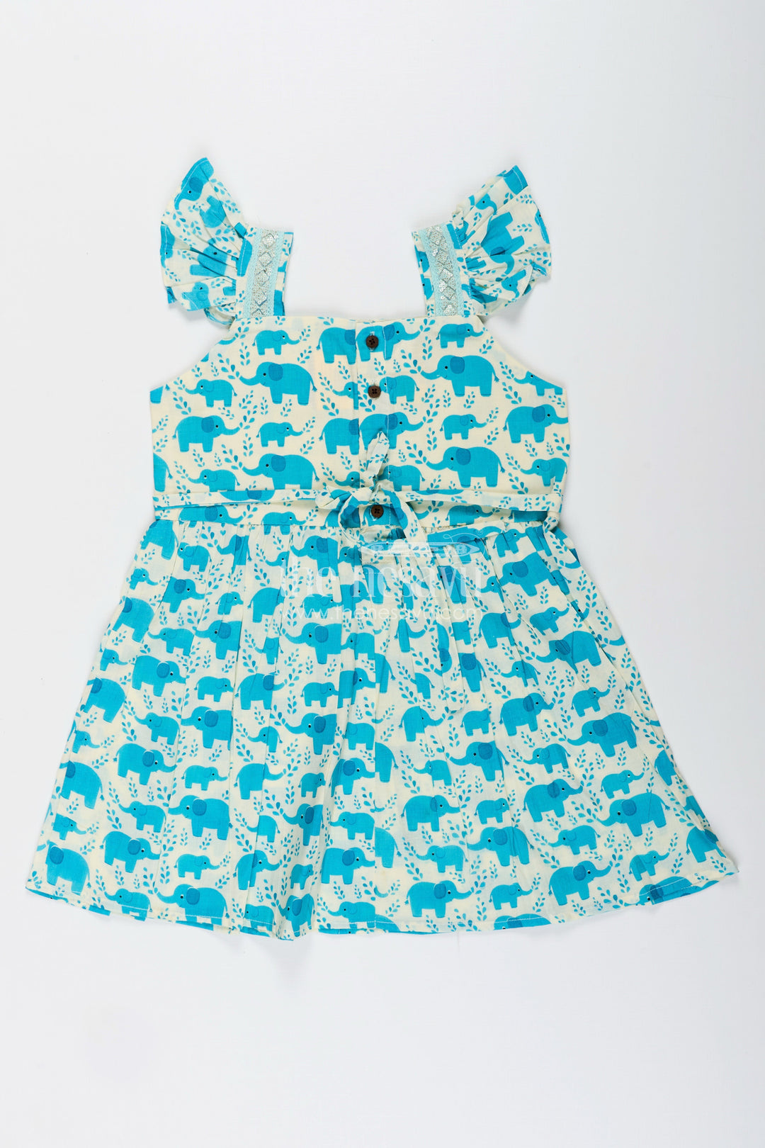 Toddler girl cotton frock with teal elephant print
