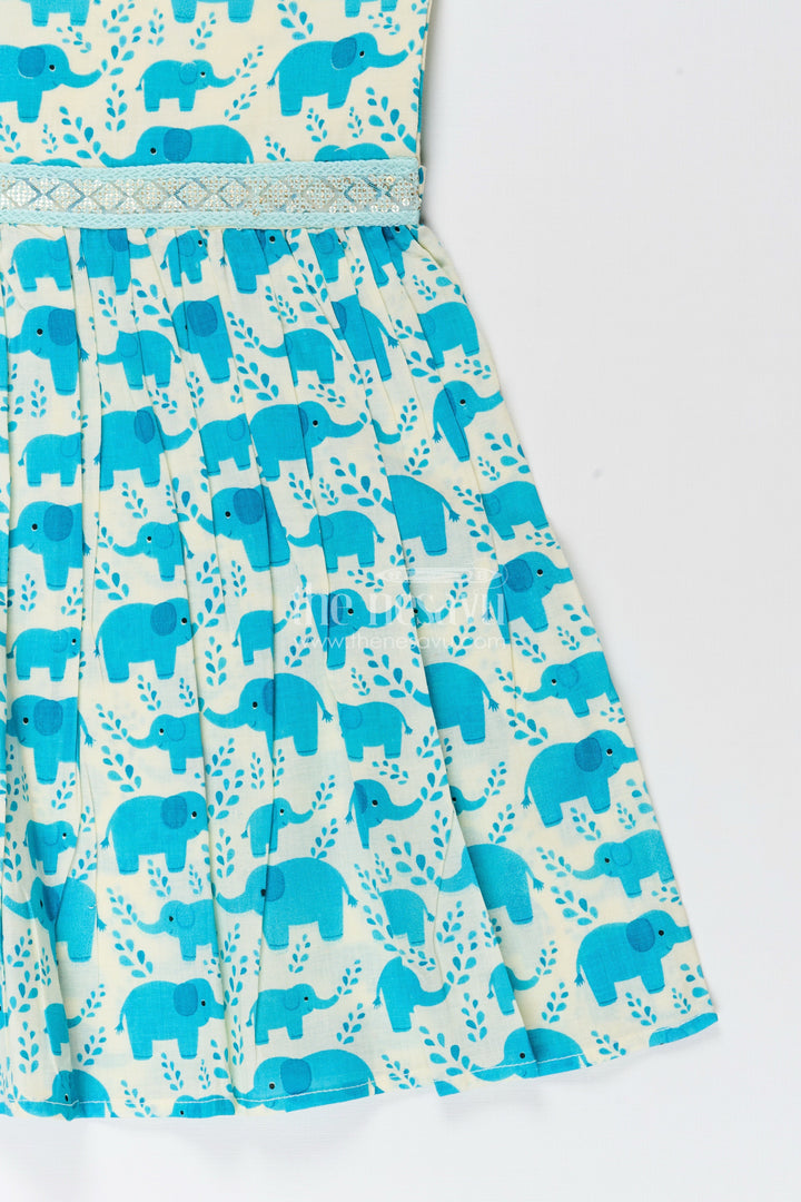 Toddler girl cotton frock with teal elephant print