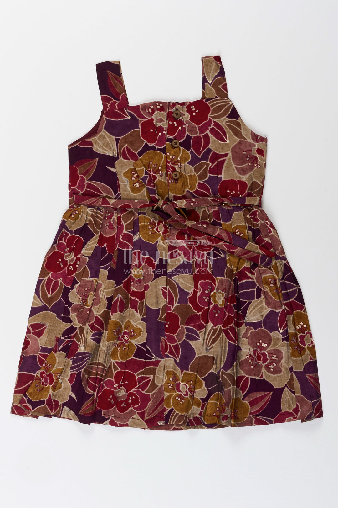 Party wear frock for toddler girls with bold floral print and bow detail