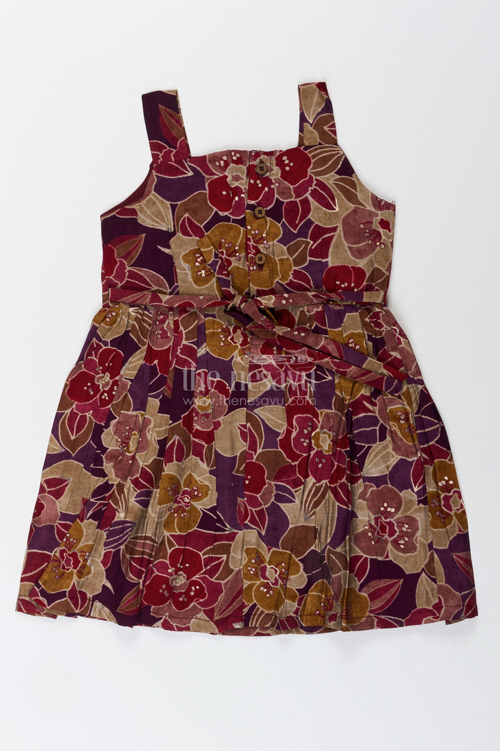 Party wear frock for toddler girls with bold floral print and bow detail