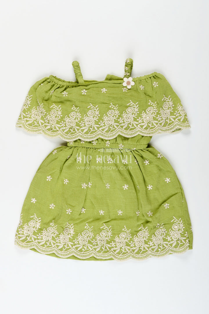 Girls green cotton frock with embroidery for birthdays and festive wear