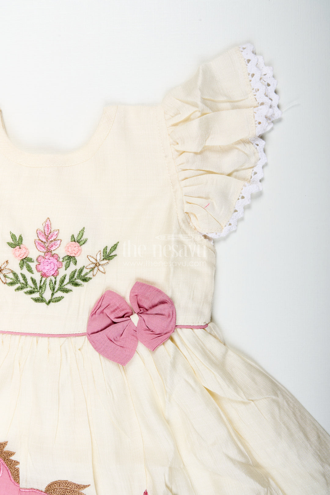 Toddler girl chanderi cotton frock with embroidery for ethnic occasions