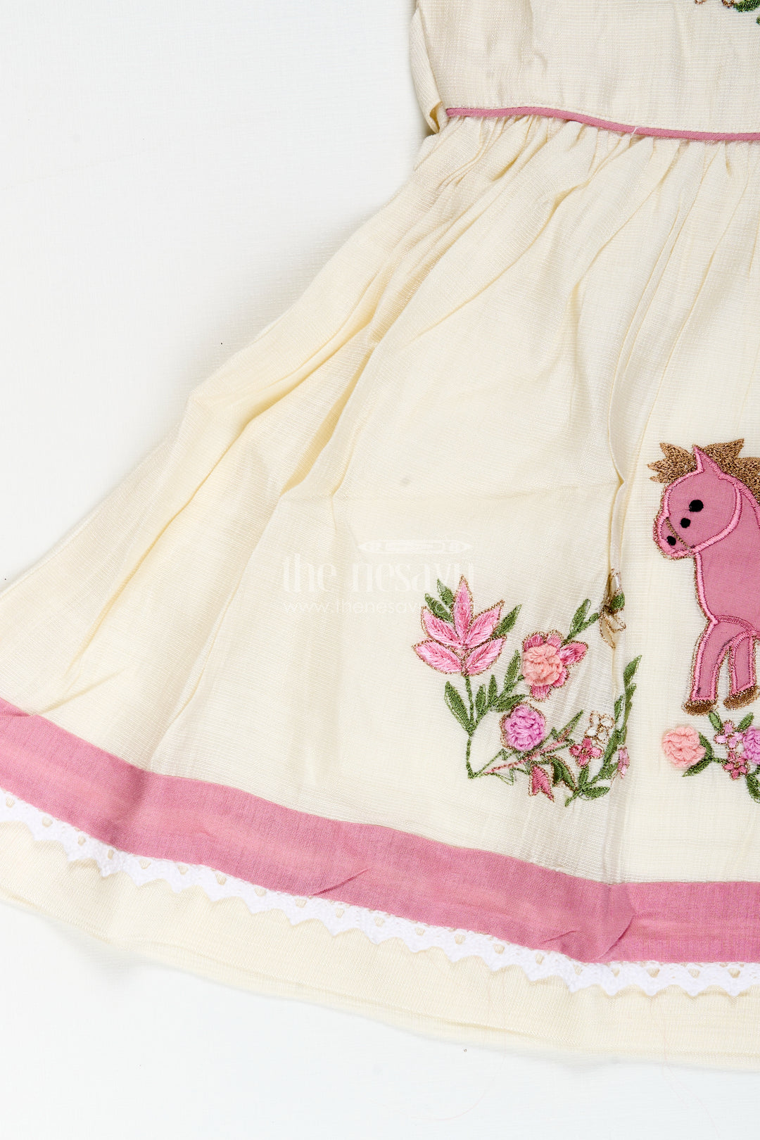 Toddler girl chanderi cotton frock with embroidery for ethnic occasions