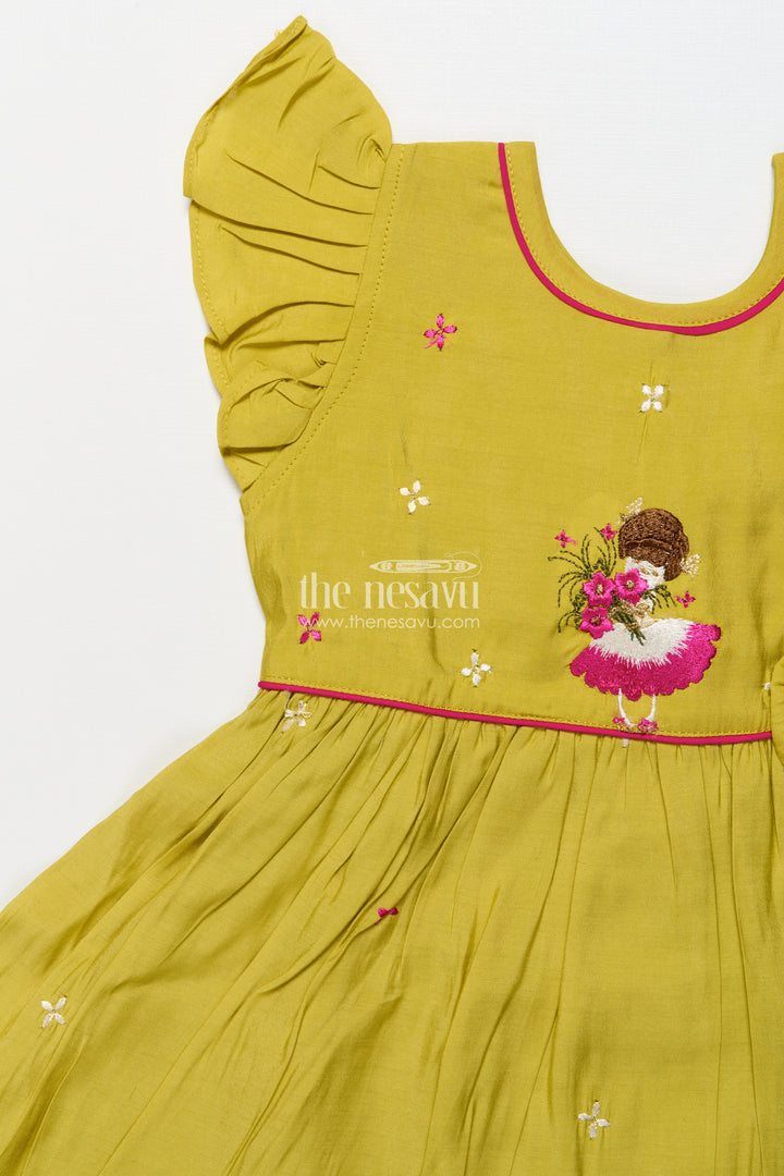Chanderi cotton frock for girls with embroidery for birthday celebrations
