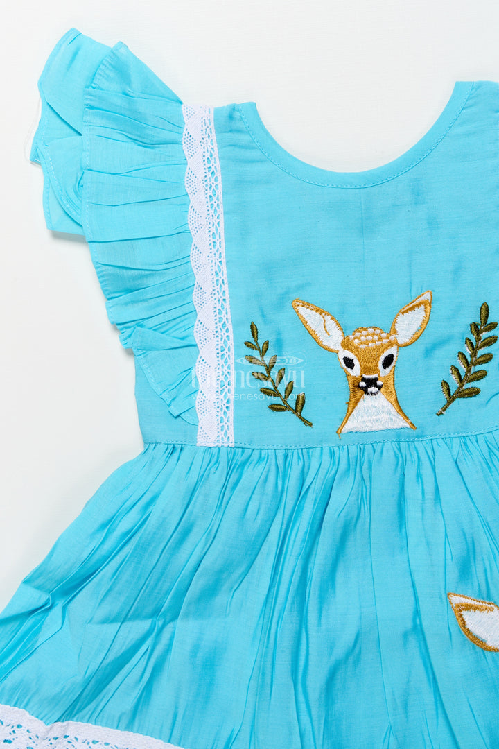 Girls Chanderi cotton frock with deer embroidery for birthday parties