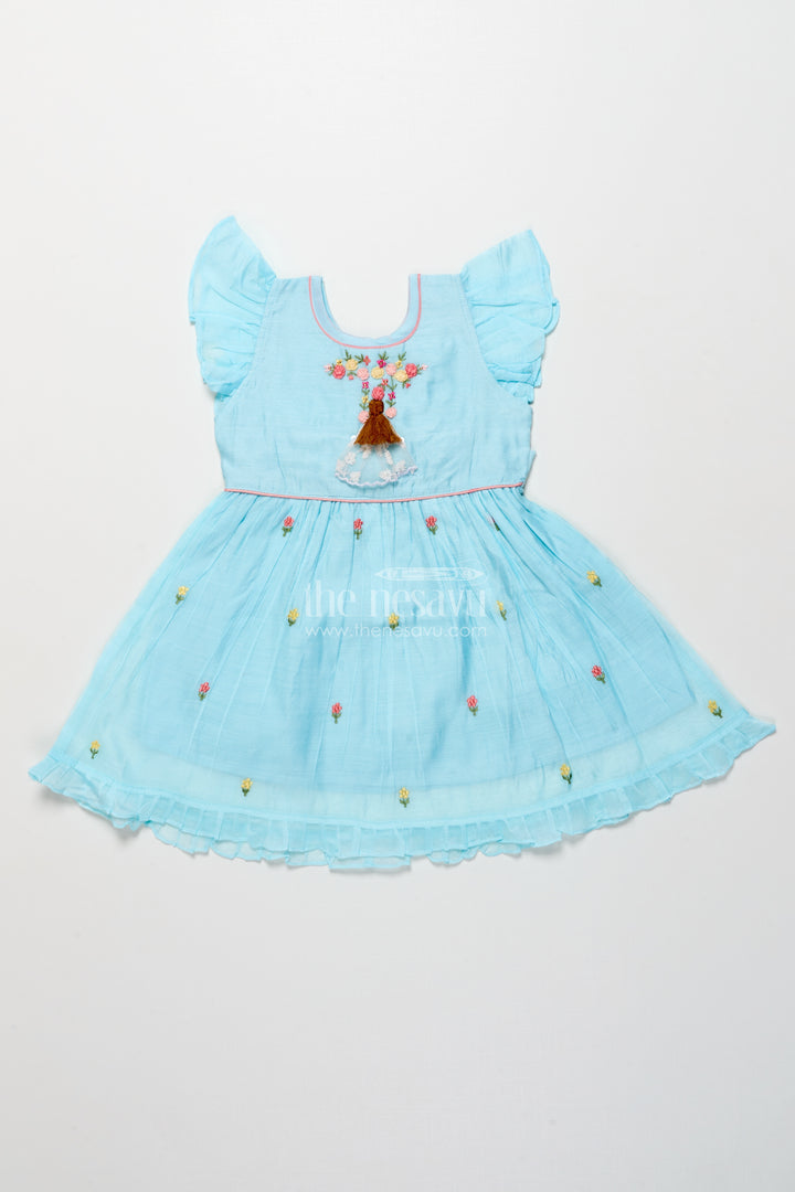 Fancy Chanderi cotton frock for girls with doll embroidery