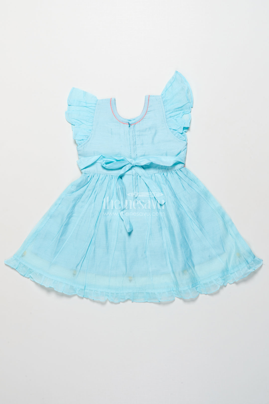 Fancy Chanderi cotton frock for girls with doll embroidery