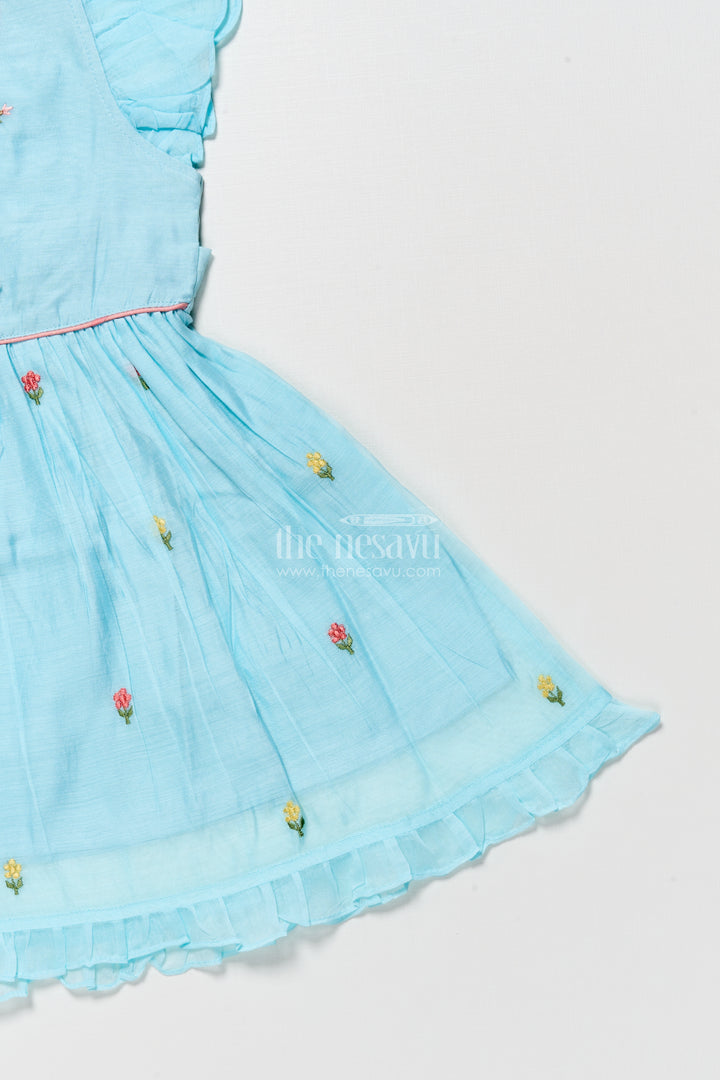 Fancy Chanderi cotton frock for girls with doll embroidery