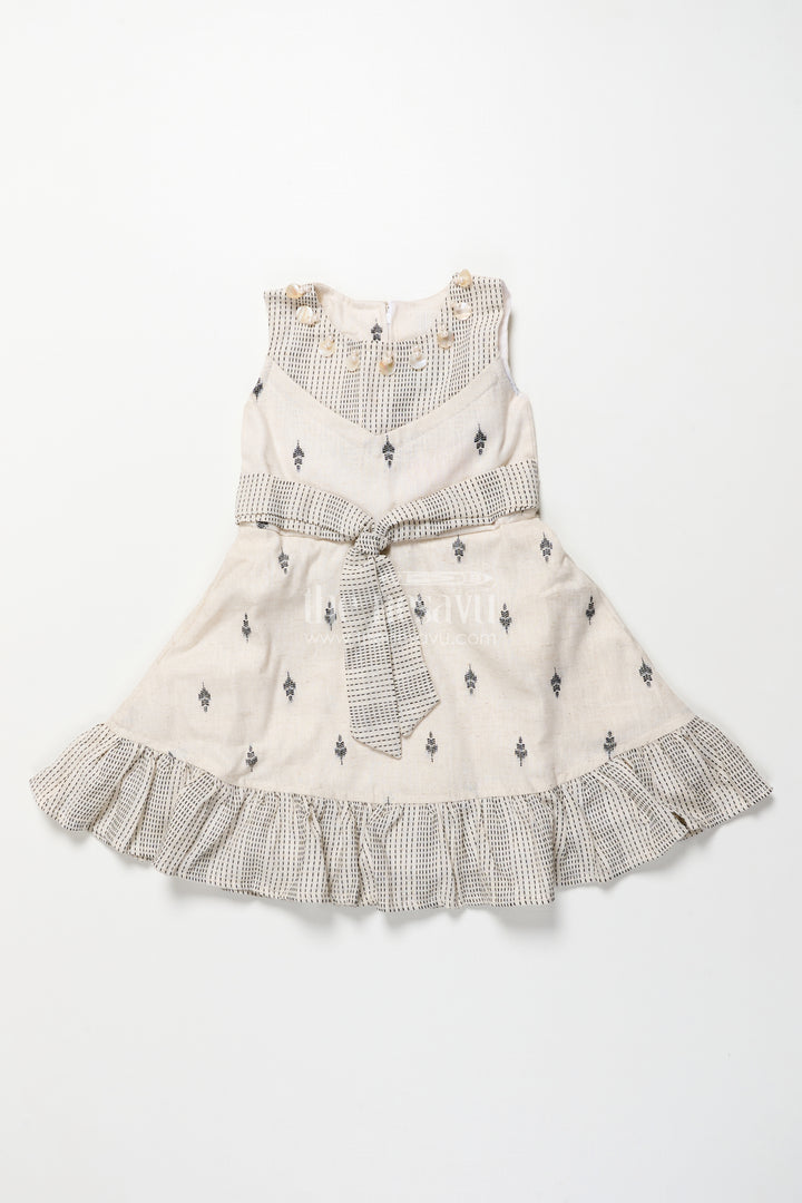 Handcrafted cotton frock with belt and tribal thread design for girls