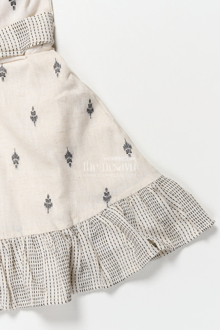 Handcrafted cotton frock with belt and tribal thread design for girls