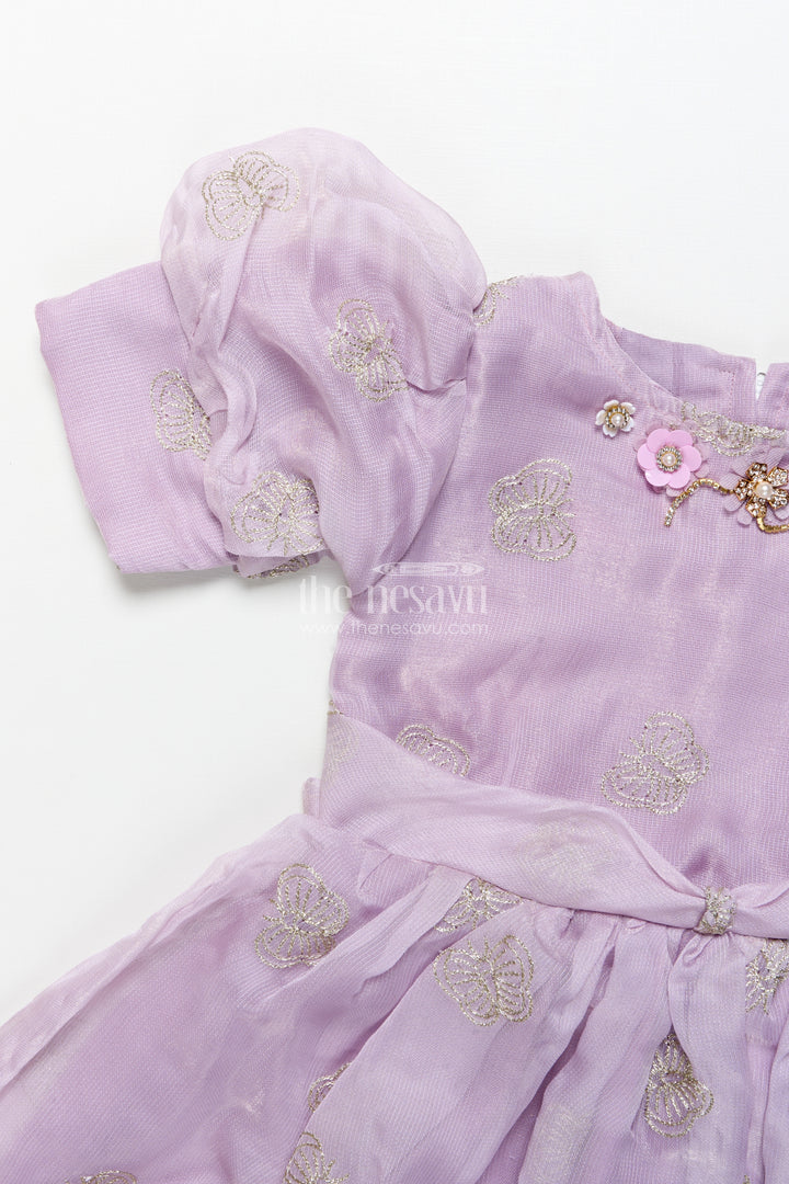 Girls fancy festive frock with puff sleeves and zari embroidery