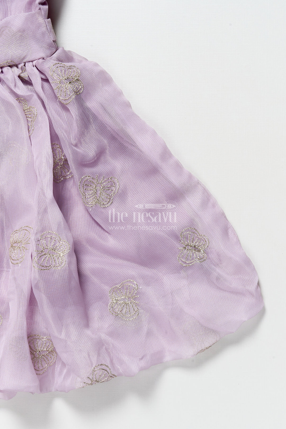 Girls fancy festive frock with puff sleeves and zari embroidery