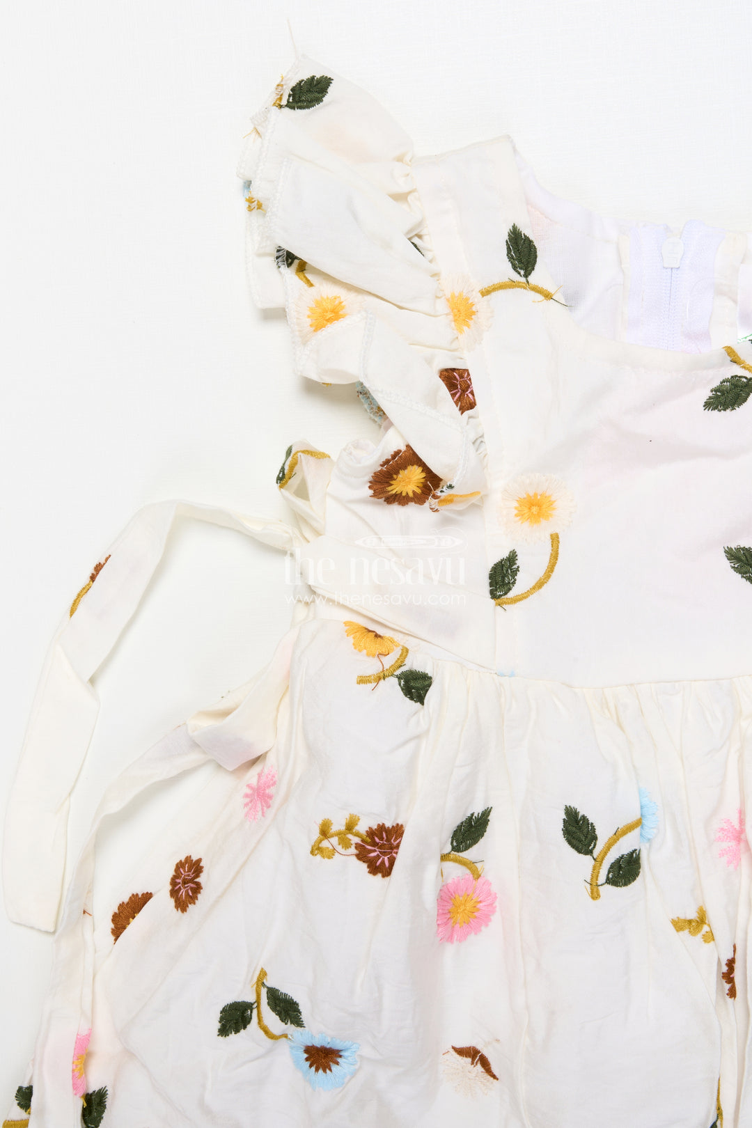 Everyday Cotton Frock for Baby Girls with Floral Threadwork