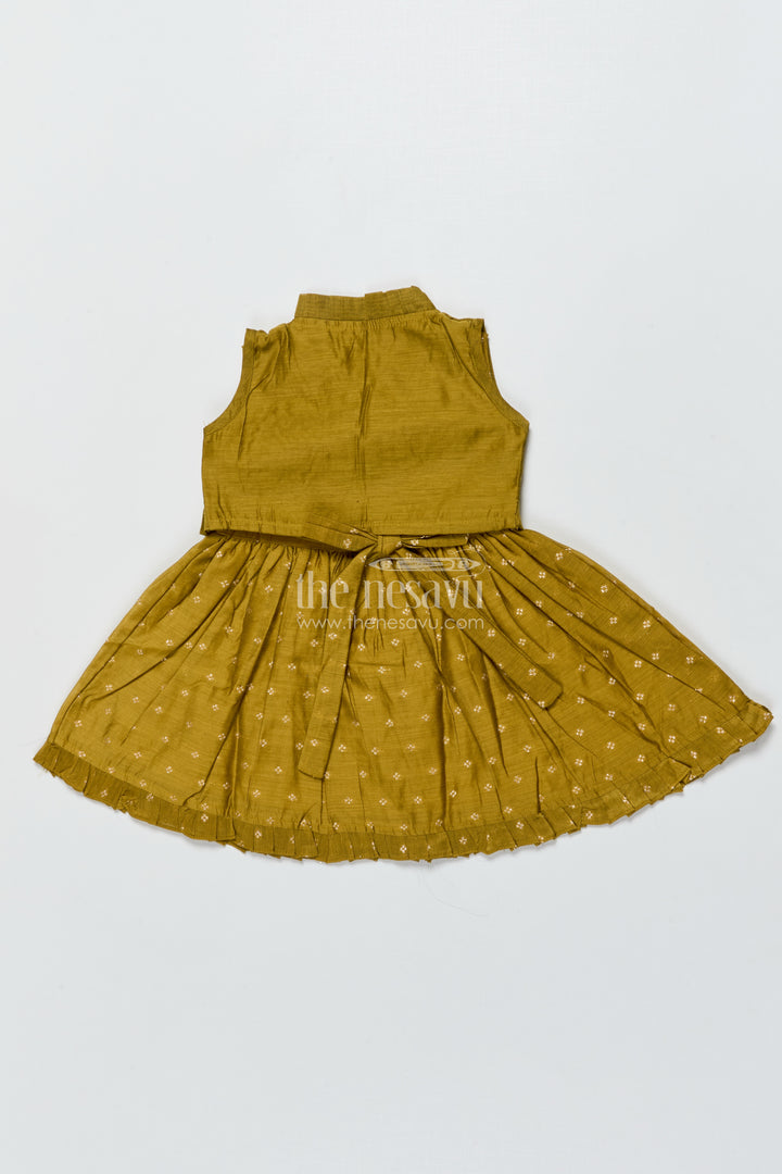 Toddler Girl Green Chanderi Frock with Embroidered Jacket for Festive Events