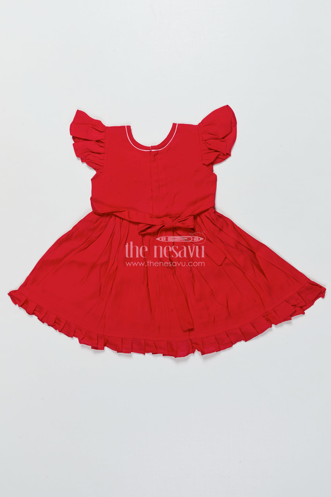 Baby Girl Red Chanderi Frock with Embroidery for Birthdays and Festive Occasions