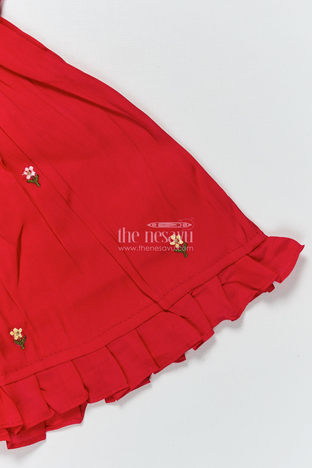 Baby Girl Red Chanderi Frock with Embroidery for Birthdays and Festive Occasions