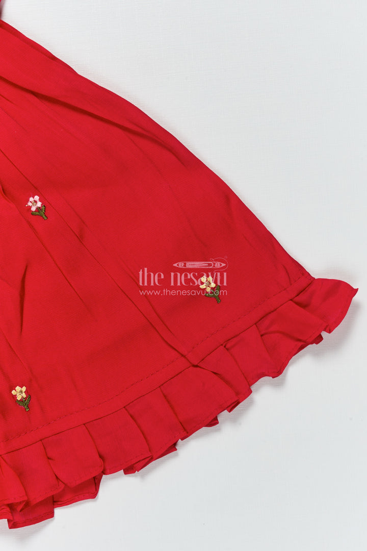 Baby Girl Red Chanderi Frock with Embroidery for Birthdays and Festive Occasions
