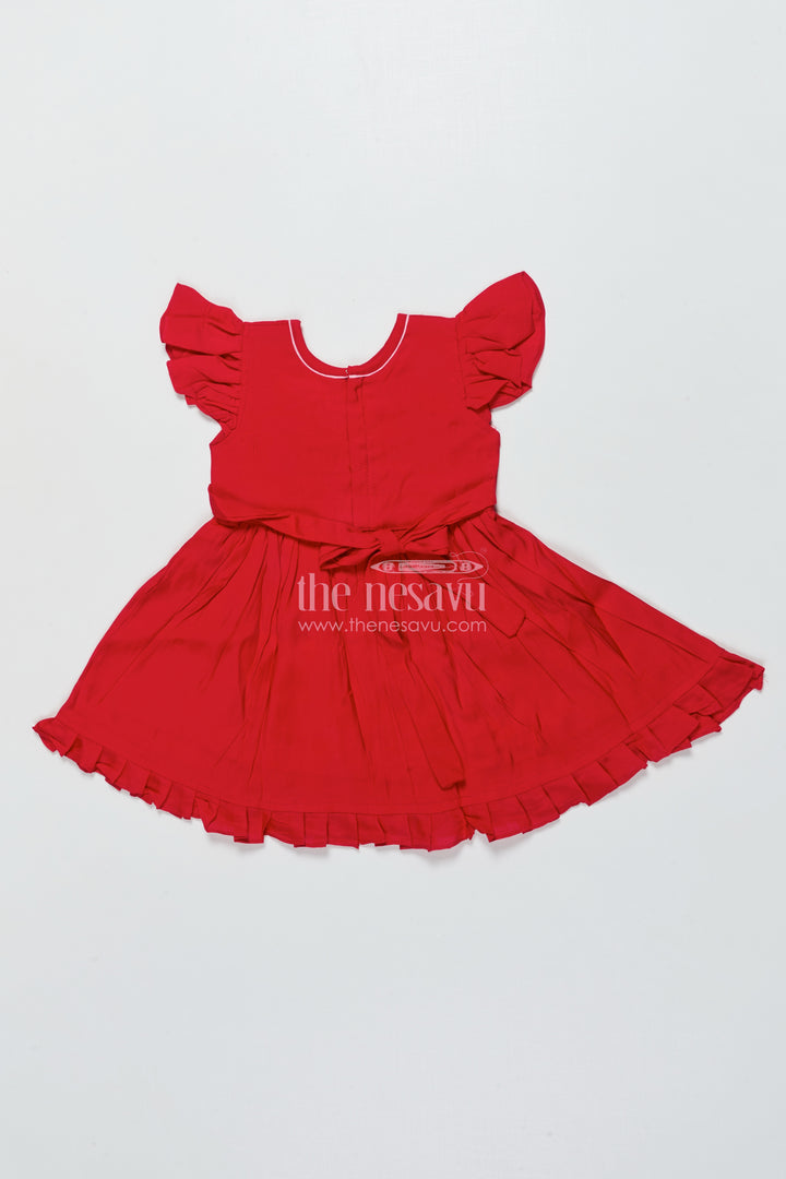Baby Girl Red Chanderi Frock with Embroidery for Birthdays and Festive Occasions