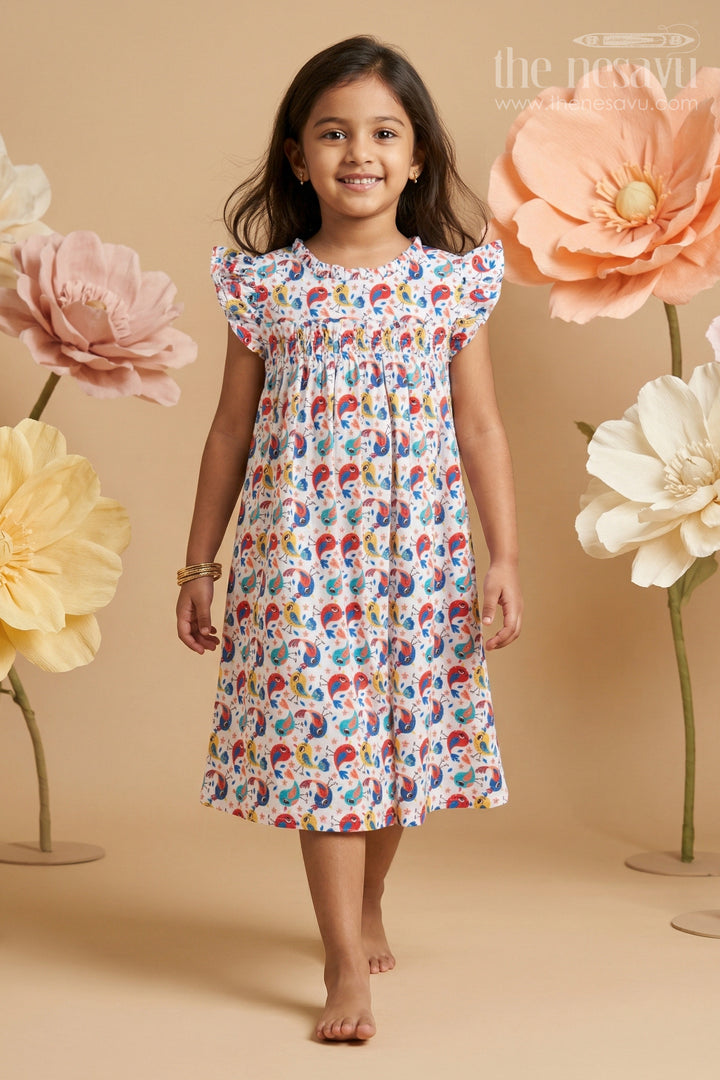 Toddler Girl Cotton Frock with Parrot Print for Summer Outings