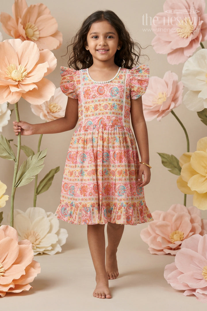 Toddler Girl Cotton Frock with Festive Border Print for Functions and Photo Days