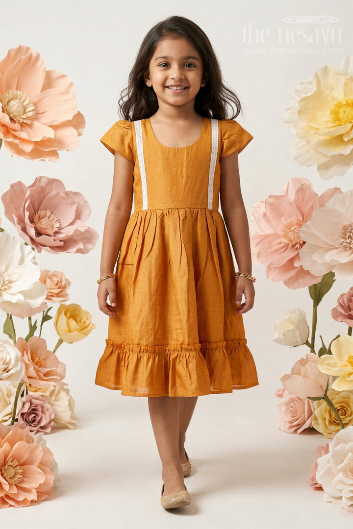 Baby Girl Chanderi Cotton Frock with Ruffle Hem for Ethnic Day Celebrations