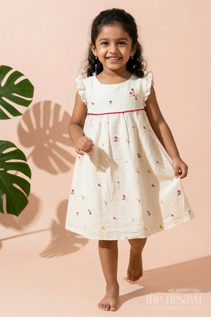 Baby Girl Chanderi Frock with Floral Thread Embroidery for Day Events