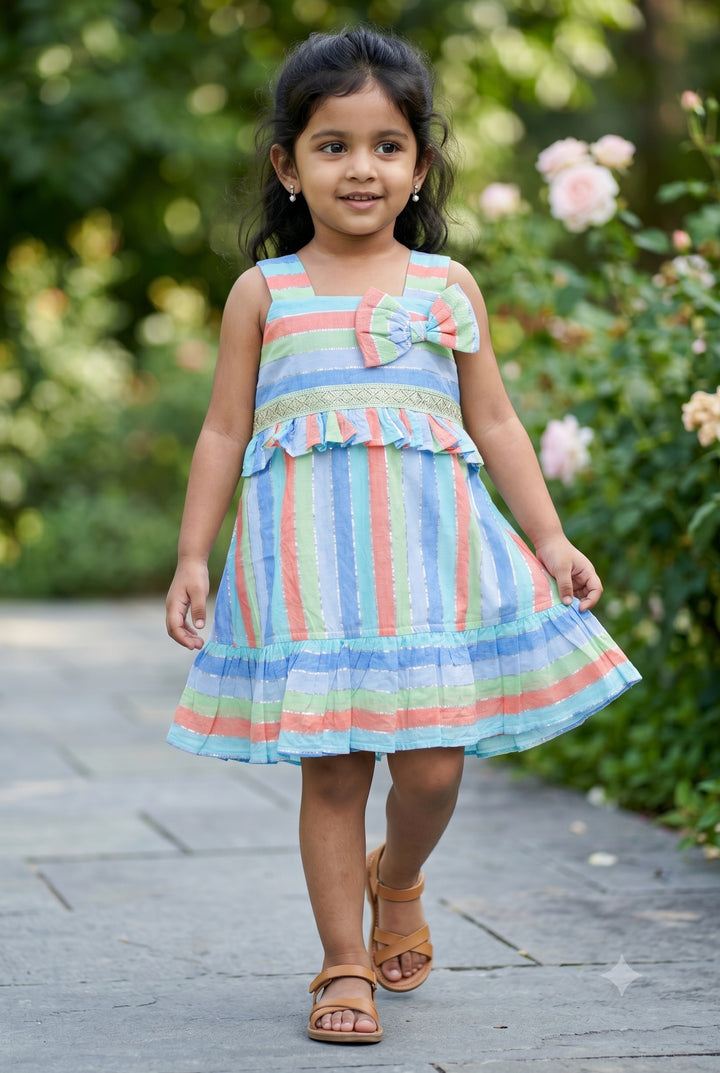 Girls Striped Frock for Summer Outings and Playful Days