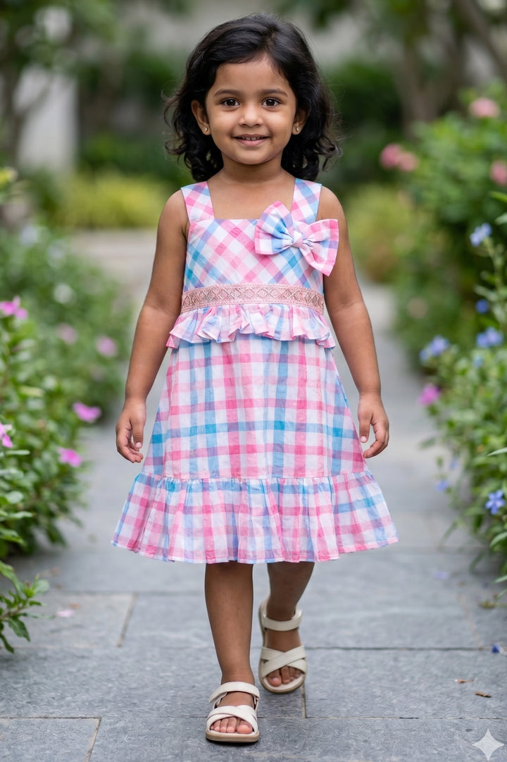 Girls Checked Frock for Vacations and Casual Celebrations