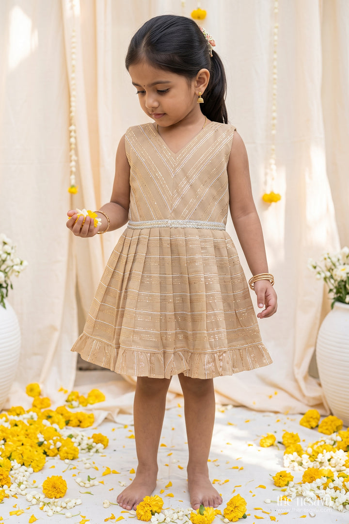 Chanderi Dress for Girls in Brown with an Occasion Ready Finish