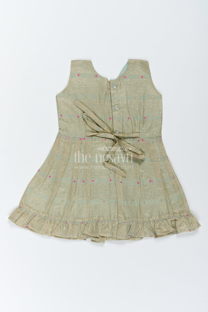 Girls Chanderi Frock in Green with Woven Texture
