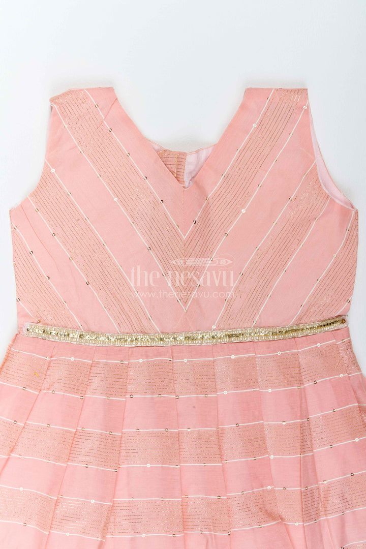 Girls Chanderi Frock in Peach with Woven Texture