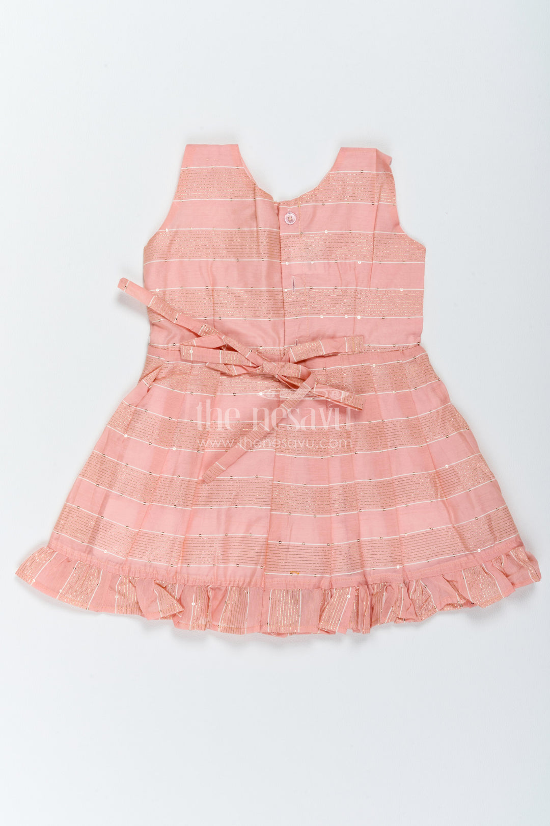 Girls Chanderi Frock in Peach with Woven Texture