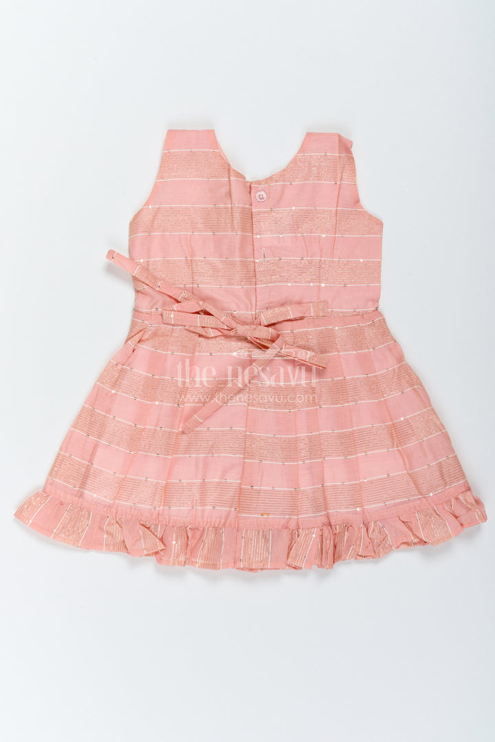 Girls Chanderi Frock in Peach with Woven Texture