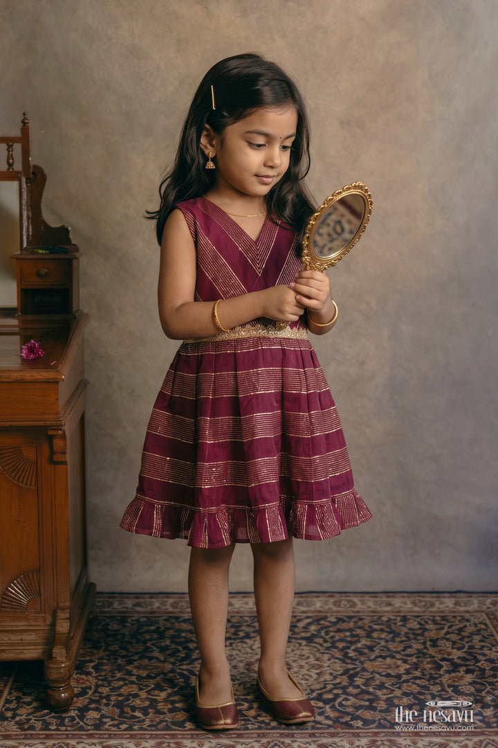 Chanderi Dress for Girls with Woven Texture for Festive Occasions
