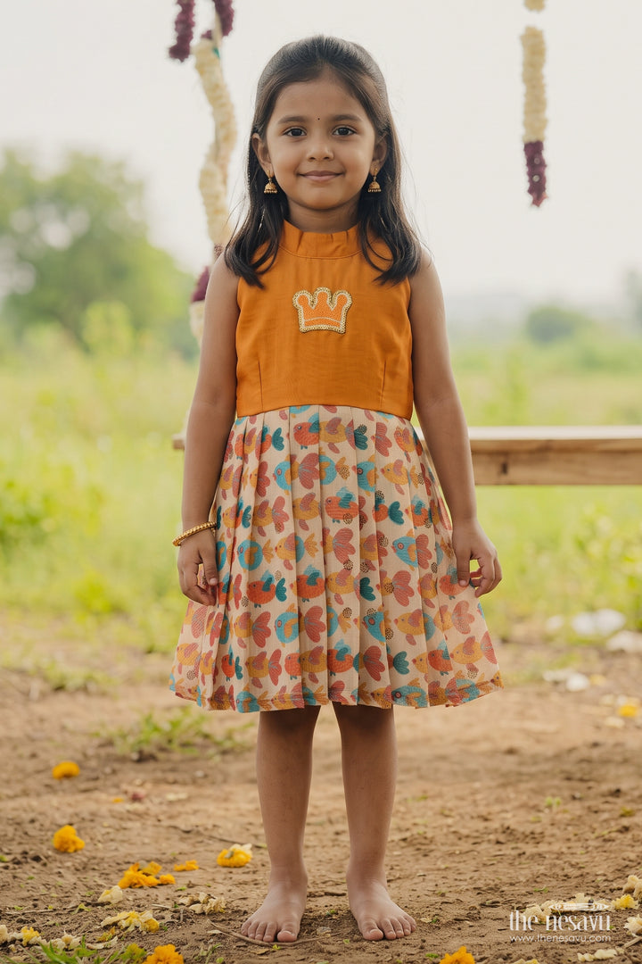 Chanderi Dress for Girls in Orange with an Occasion Ready Finish